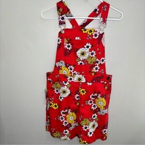 ModCloth NEW Summer Days retro 70s red floral shortalls shorts overalls size 8